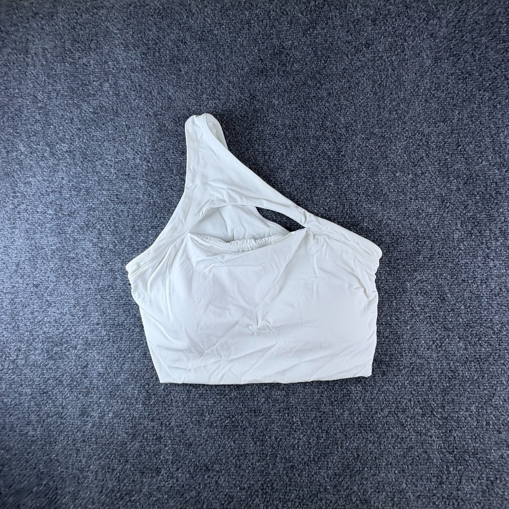 Alphalete Sports Bra Womens XS White Spell Out Logo Stretch One Shoulder READ